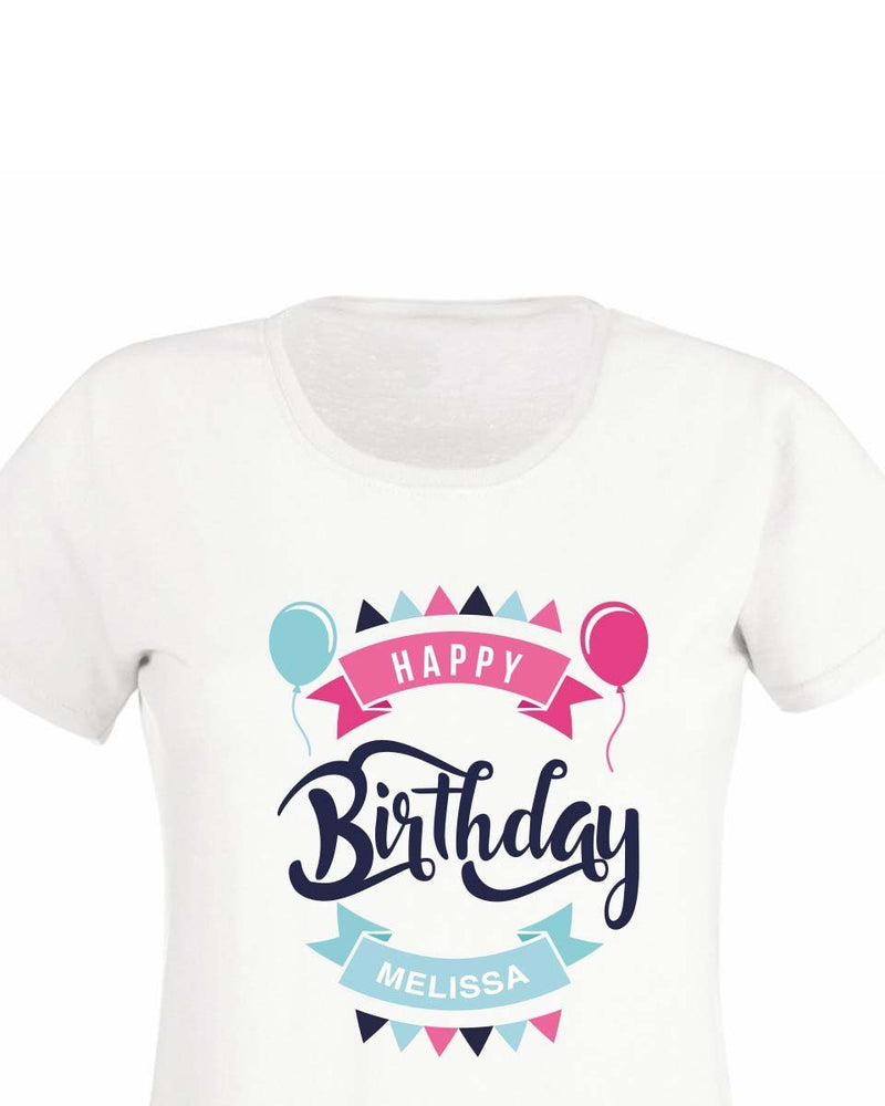Personalised Girly Happy Birthday T-shirt - Print Chimp