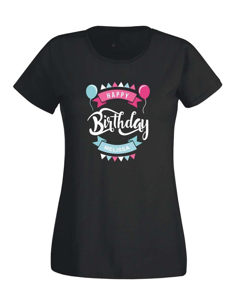 Personalised Girly Happy Birthday T-shirt - Print Chimp