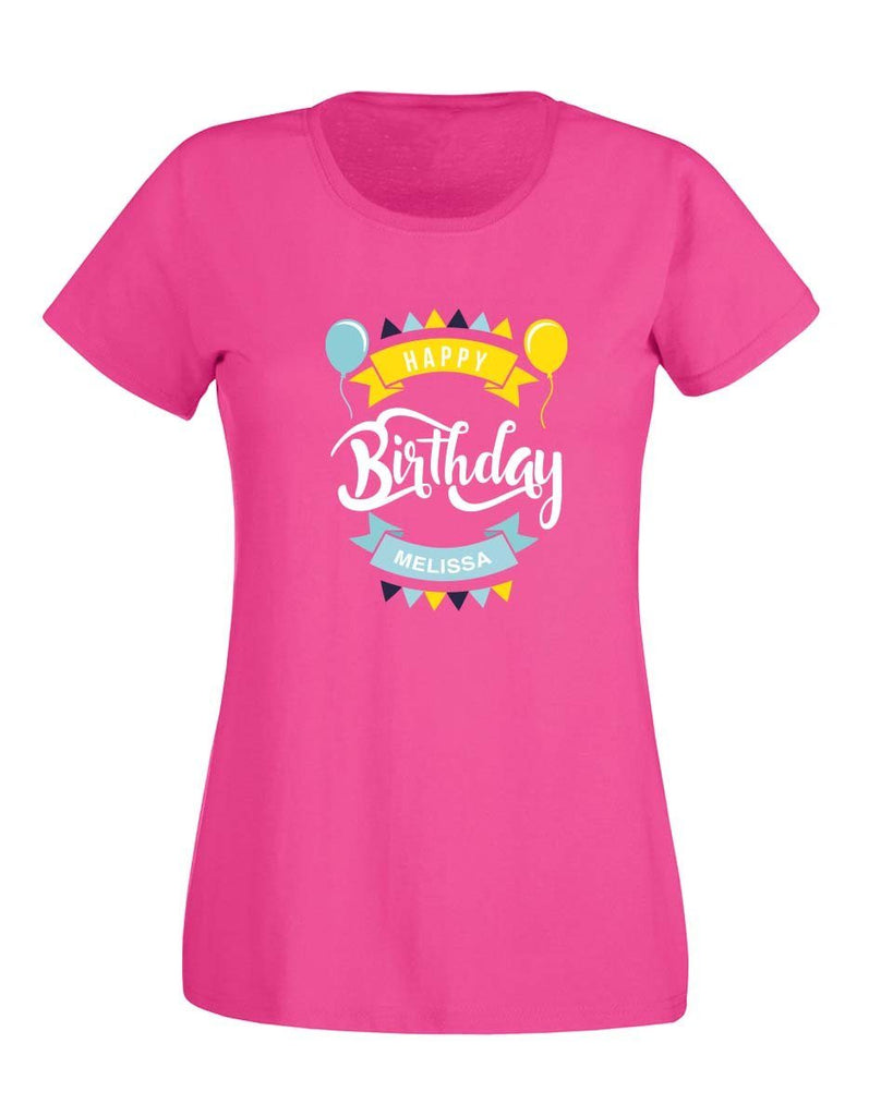 Personalised Girly Happy Birthday T-shirt - Print Chimp